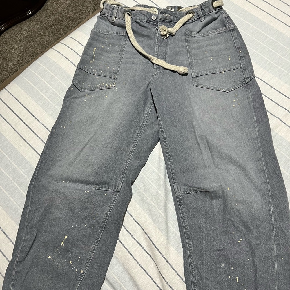 Free People Gray Barrel Jeans with Relaxed Fit